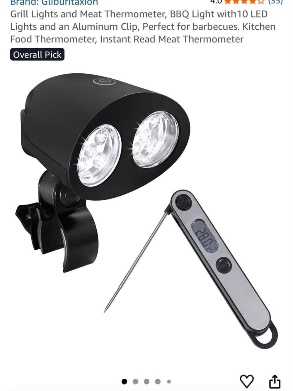 Black LED Grill Light with Digital Meat Thermometer